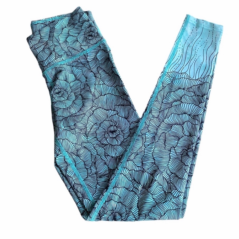 MY INNER FIRE Teal Green Floral Full Length Leggings Women 8